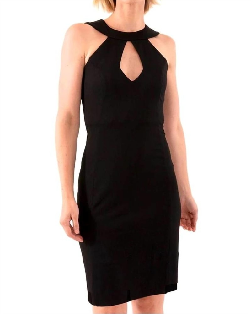 Front of a model wearing a size L Sublime Dress In Solid Black in Solid Black by GRETCHEN SCOTT. | dia_product_style_image_id:342330